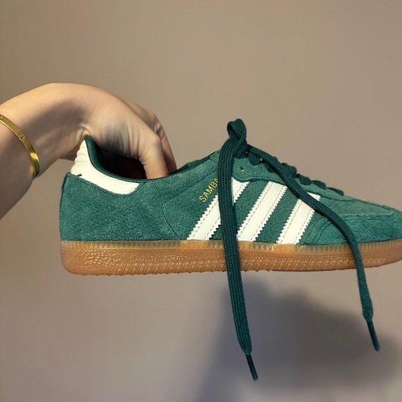 Shoes - Adidas green suede sambas